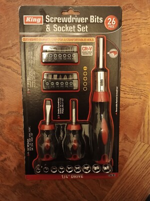 KING 26PC Racheting Screwdriver and Socket Bits Set Hand Tool and Hardware, NEW