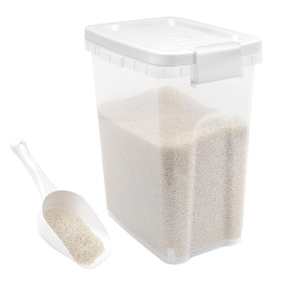 Tight-Lock Rice Container 15 Lbs Airtight Flour with Scoop Food-Grade Plastic
