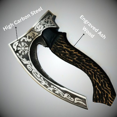 Custom Handmade High Carbon Steel Pizza Cutter Viking Axe With Leather Cover