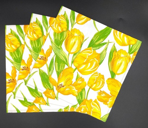 Q467# 3 servilletas de papel individuales para decoupage artesanal con patrón de tulipán amarillo blanco - Imagen 4 de 9