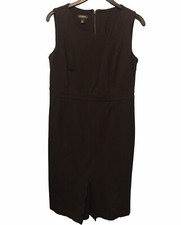 Talbots Black Sheath Dress Sleeveless Stretch Knit Front Slit Career Office 6
