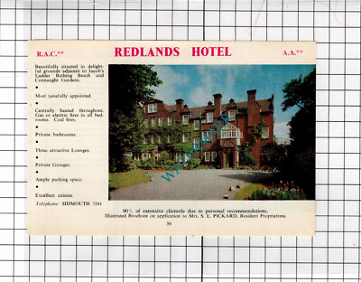 Redlands Hotel Sidmouth Devon Pickard / Sunny Dell Hotel Harrop - 1968 ANZEIGE