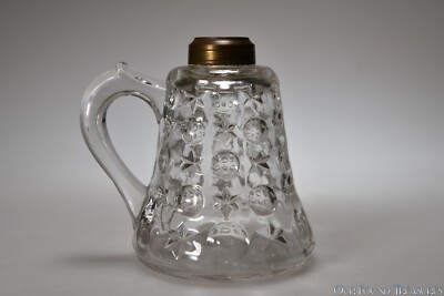 c 1858 EARLY MOON AND STAR Multiple Makers COLORLESS FLINT Kerosene Finger Lamp