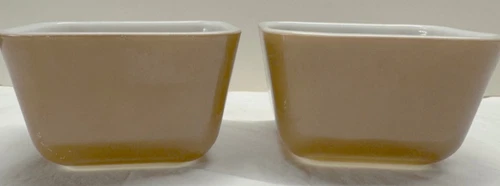 2 Vintage Pyrex LIGHT BROWN Refrigerator #501 Glass 1-1/2 Cup Dishes