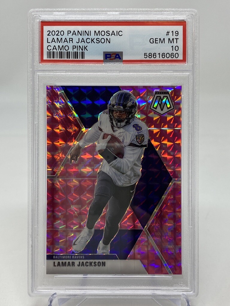 2020 Panini Mosaic #19 Lamar Jackson  Camo Pink - PSA 10 view 4