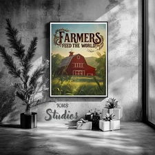 Farmers Feed World Frame Wall Art Poster Canvas Print Picture Home Decor