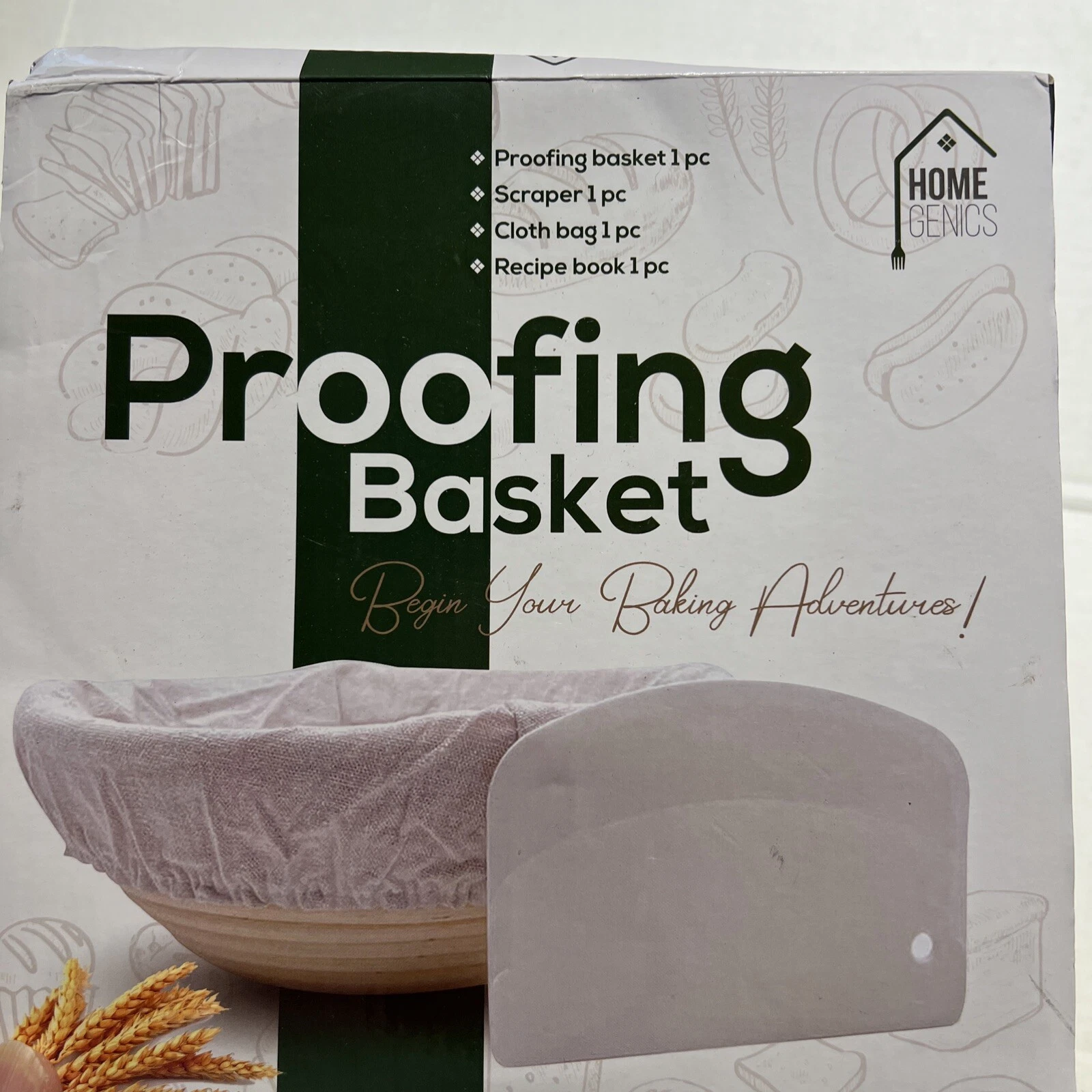 9 Inch Proofing Basket - with Scraper, Cloth Bag, and Recipe Book
