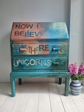 Painted Bureau CABINET sideboard funky SHABBY CHIC Solid Oak Desk Distressed 