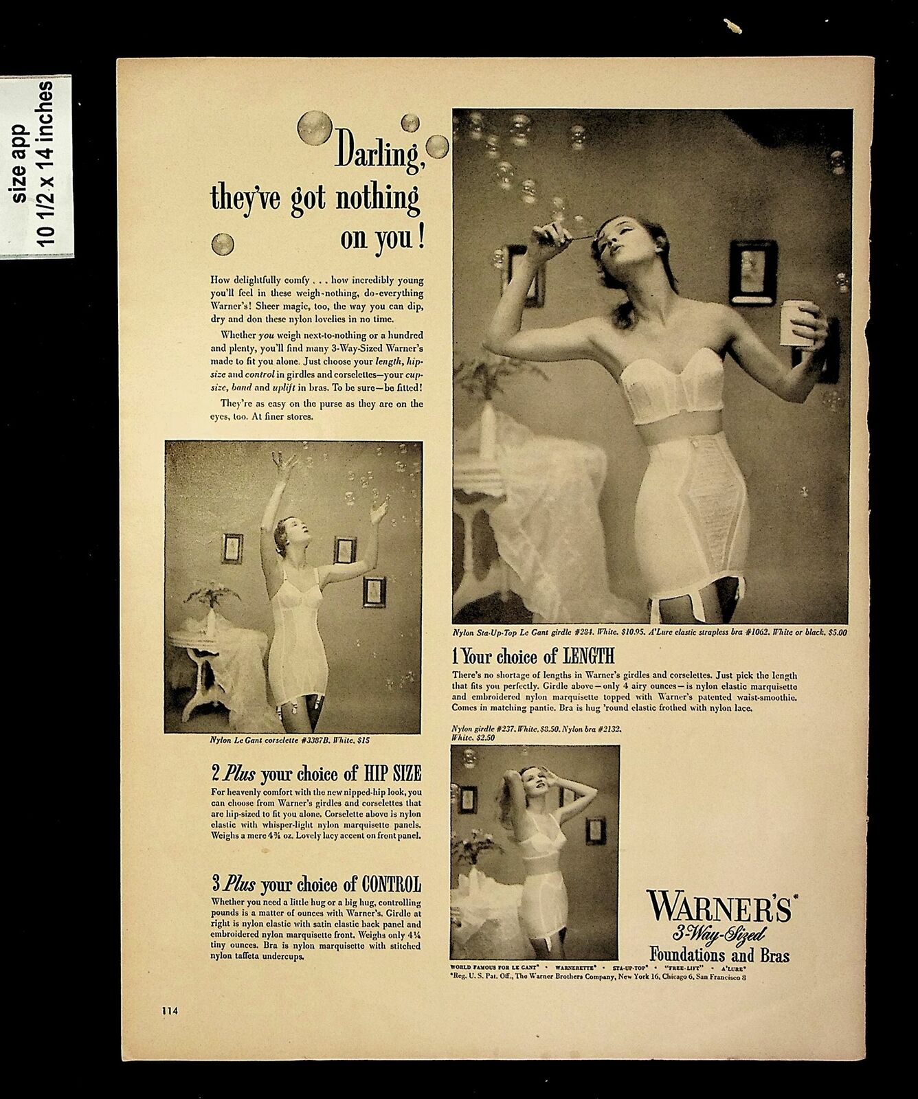 Original Print Ad 1951 WARNER'S Bras Foundation Peta-Cup Pattern Underwear