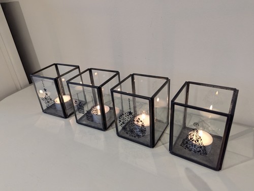 Set of 4 x Christmas Tea Light Holders Glass Metal James Brindley Harrogate - Picture 13 of 24