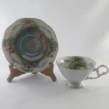 Vtg Del Mar Tea Cup & Saucer Set Outdoor Victorian Romance Japan Hand Painted L6