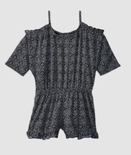  95 Ella Moss Big Kids Girls Blue Slit Shoulder Print Chiffon Romper Size 14