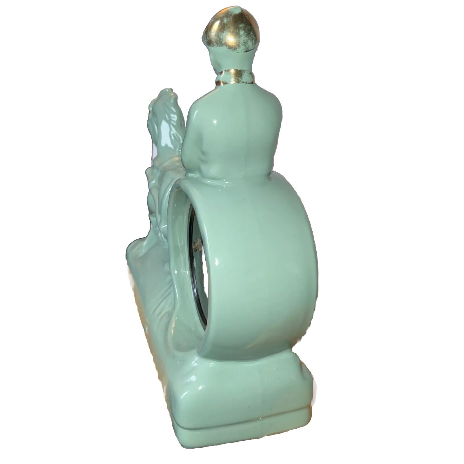 Vintage Ceramic Trotter Harness Racer Horse Session Clock-Needs Repair Gold Gilt