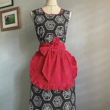Design House Pinafore Apron Red Black Polka Dot Paisley Vintage Apron