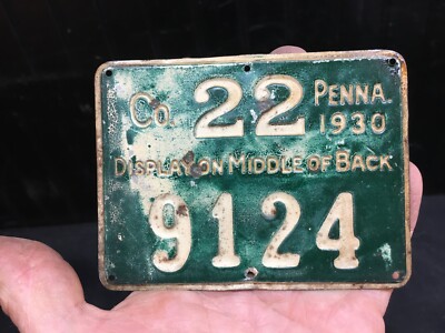Ancienne Plaque De Chasse Immatriculation Pennsylvanie 9124 – Vintage 1930
