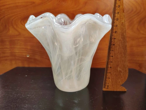 Vintage Italian Murano Style Shell Shaped Glass Vase, Cream Candle Holder