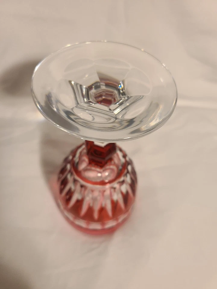 Vintage Val St. Lambert Fine Ruby Cut To Clear Crystal Glass Goblet - Image 4 of 4