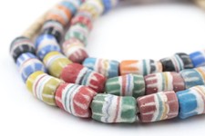 Multicolor Strawstack Sandcast Beads 8mm Ghana African Cylinder Glass Large Hole