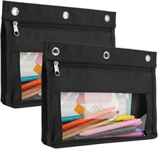 - Expandable Zipper Pencil Pouch for 3 Ring Binder, 2 Pack, Black