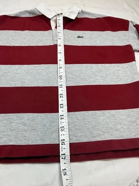 Polo Lacoste Juvenil 8 Granate/Gris Rayas Manga Larga Preppy Rugby Clásico Foto 4 de 4