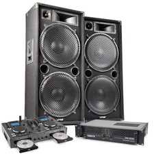 MAX215 Dual 15" Passive DJ PA Speaker Kit with Amplifier and CD Mixer - 3000W