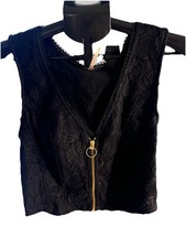 Free People Black Floral Lace Zip Front Bustier Corset Top Women’s M