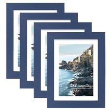 5x7 Picture Frame 4 Pack, Blue Made of Real Glass and Wooden Frame - Displa...
