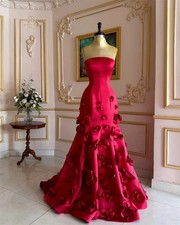 Red A Line A Evening Dress 3D Flowers Women's Elegant Dresses for Special
