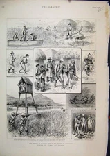 Original Old Antique Print Little Girls Bridesmaids 1872 Flowers Man Chair Dog