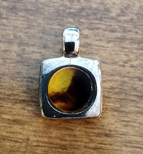 Ralph Lauren Sterling Silver Pendant ~ Square Shaped Tiger Eye Cabochon Gemstone