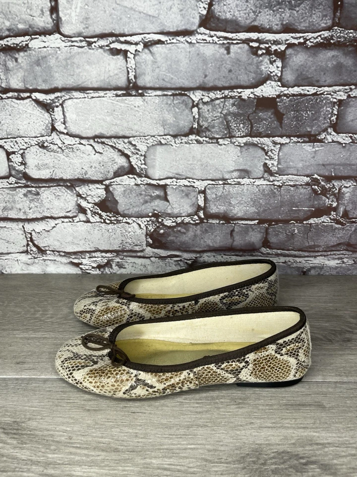 London Sole Brown Beige Snake Skin Print Bow Ballet Flats Women Sz 38EU/7.5M US - Image 2 of 4