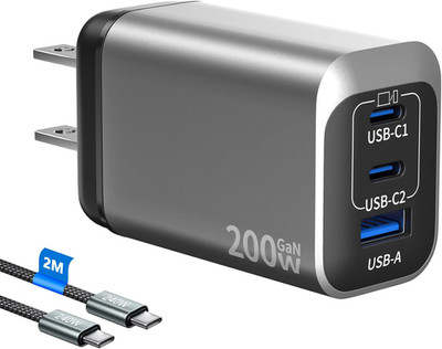 200W USB C Charge Block,3 Port PD 100W Gan Charger,Multi Port Fast Charging Stat