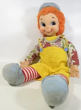VTG 1950's RUSHTON Jack 22” Rubber Face Doll Plush Toy w/ Overalls & Hat