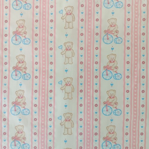 Vintage Unbranded Cream Teddy Bear Stripes Cotton/Poly Fabric 1yd-26" x 45" - Picture 2 of 7