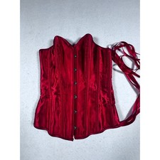 Red Satin Lace Up Back Boned Corset Top Sweetheart Neckline XS
