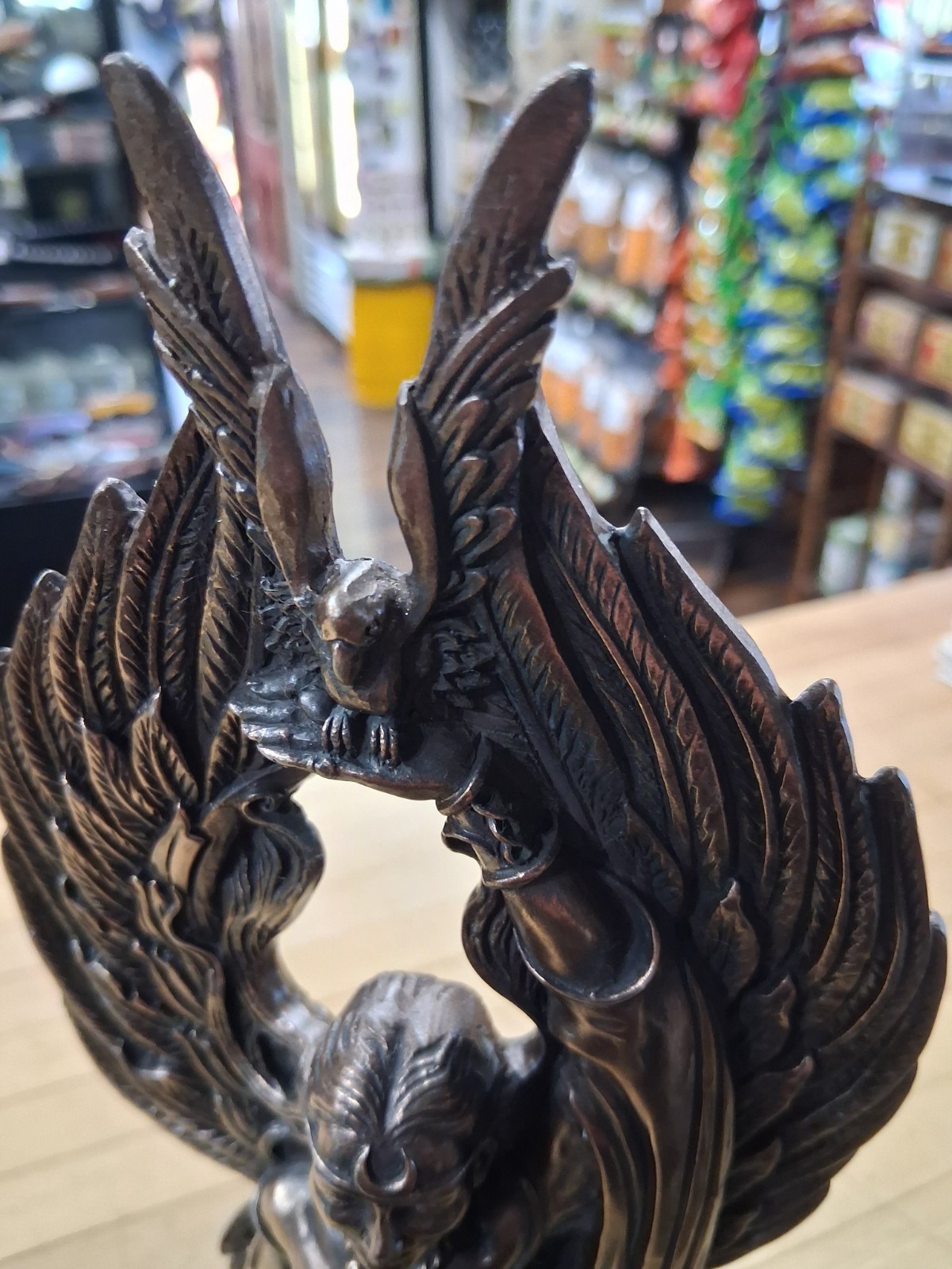 Morrigan Bronze Resin Statue – Celtic Goddess of War and Fate, 11" Winged Figure