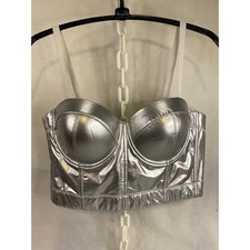Metallic Silver Corset Top Bustier Quilted Underwire Festival Party 42D