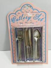 Vtg Schylling 12 Piece/Service for 4 Diecast Mini Cutlery Set Taiwan In Pack.