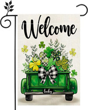 St Patricks Day Truck Garden Flag 12X18 Inch Double Sided outside Shamrocks Clov