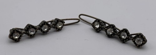 Coppia di barrette per capelli vintage in metallo strass lunghe 1 1/8" - Foto 6 di 12