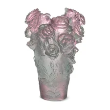 NEW DAUM CRYSTAL MINI ROSE PASSION VASE GREEN & PINK #05264-1 /C BRAND NIB F/SH