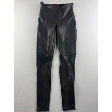 Spanx Faux Leather Moto Leggings Very Black High Waisted Slimming Women's M