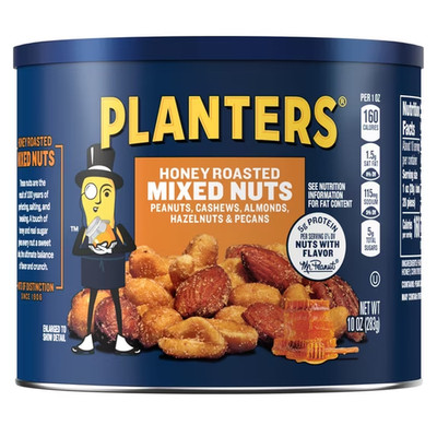 PLANTERS Honey Roasted Mixed Nuts, Party Snacks, Plant Based Protein, 10 oz 