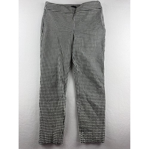 Talbots Chatham Ankle Pant Womens 10 Black White Houndstooth Side Zip Slim Crop