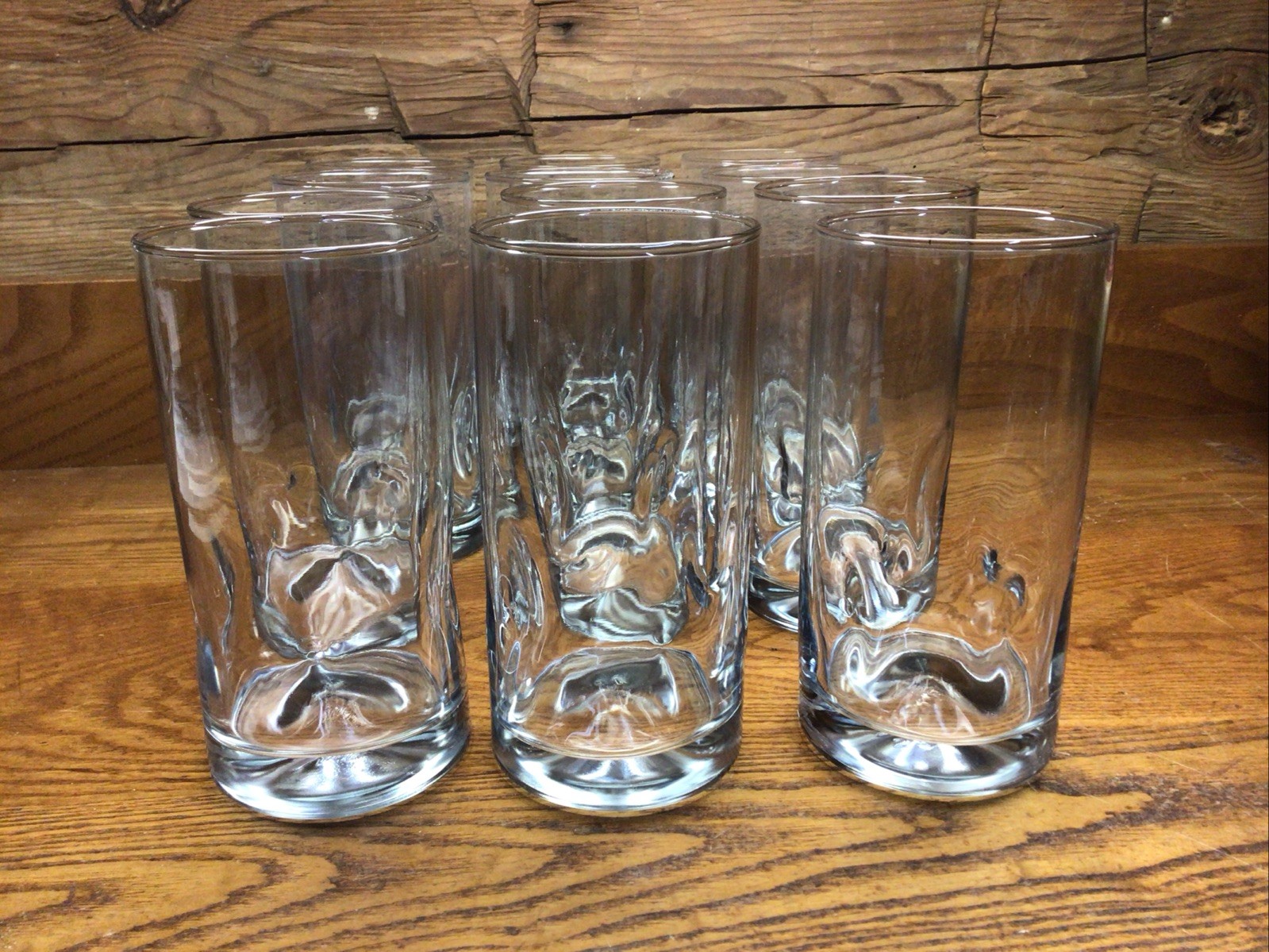 Set Of 12 MCM Libbey Crisa Impressions Pinched Clear Glasses Tumblers  6”