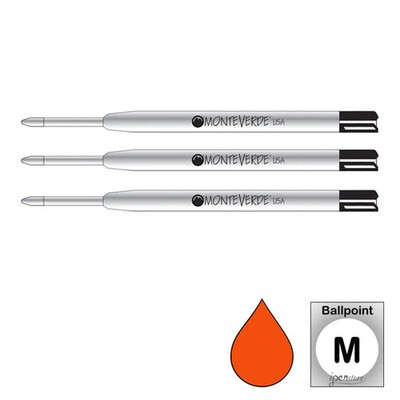 Pk/3 Monteverde P13 Parker-Style Ballpoint Refills, Orange, Medium