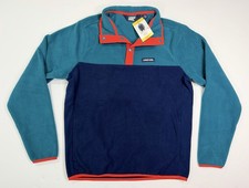 NWT Lands End Heritage Fleece Men  s Small Blue Color Block Pullover Snap