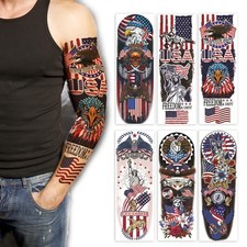 6-Pack Large Patriotic Full Arm Temporary Tattoos 6.7 x 17.7 Inch Tempor