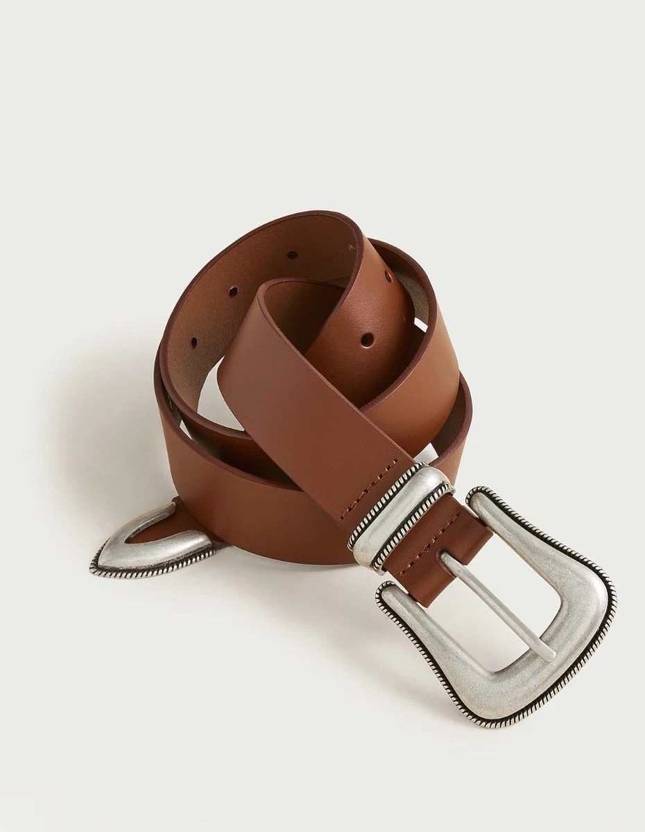 J.Crew 1.5” Leather Laser Cut Perforated Belt size M/L Leather Perforated Belt For Women | Factory main image 3
