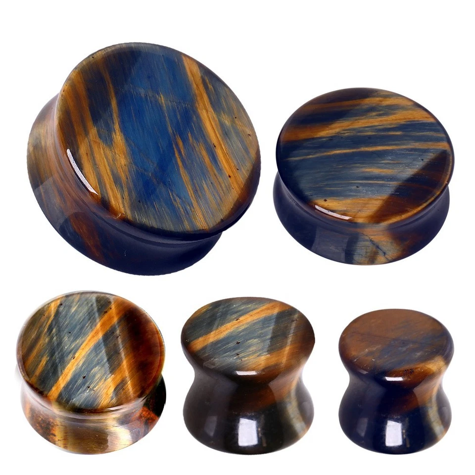 PAIR of Natural Blue Tiger Eye Stone Saddle Plug ***** - Image 2 of 4